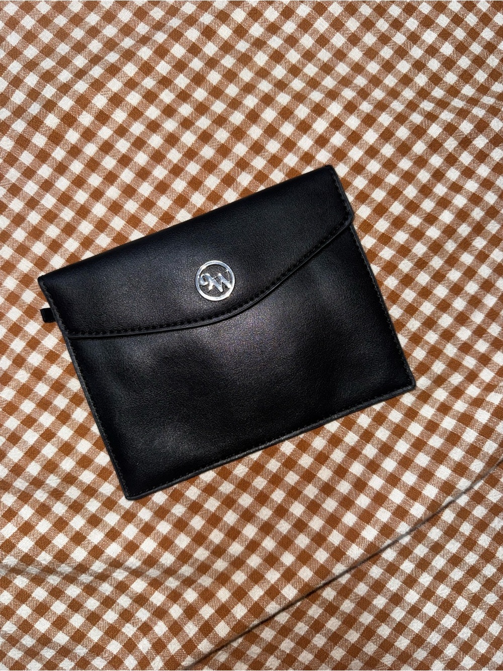Nine West Black Leather Envelope Wallet with Silver Logo